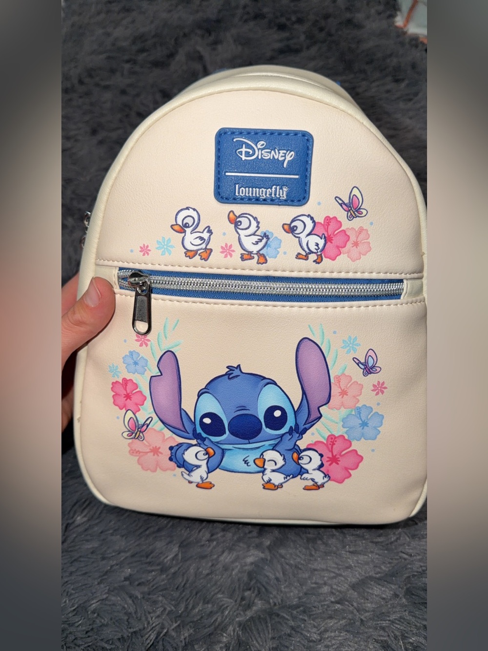 Disney Loungefly Cream & Blue Stitch Mini Backpack & matching Cardholder